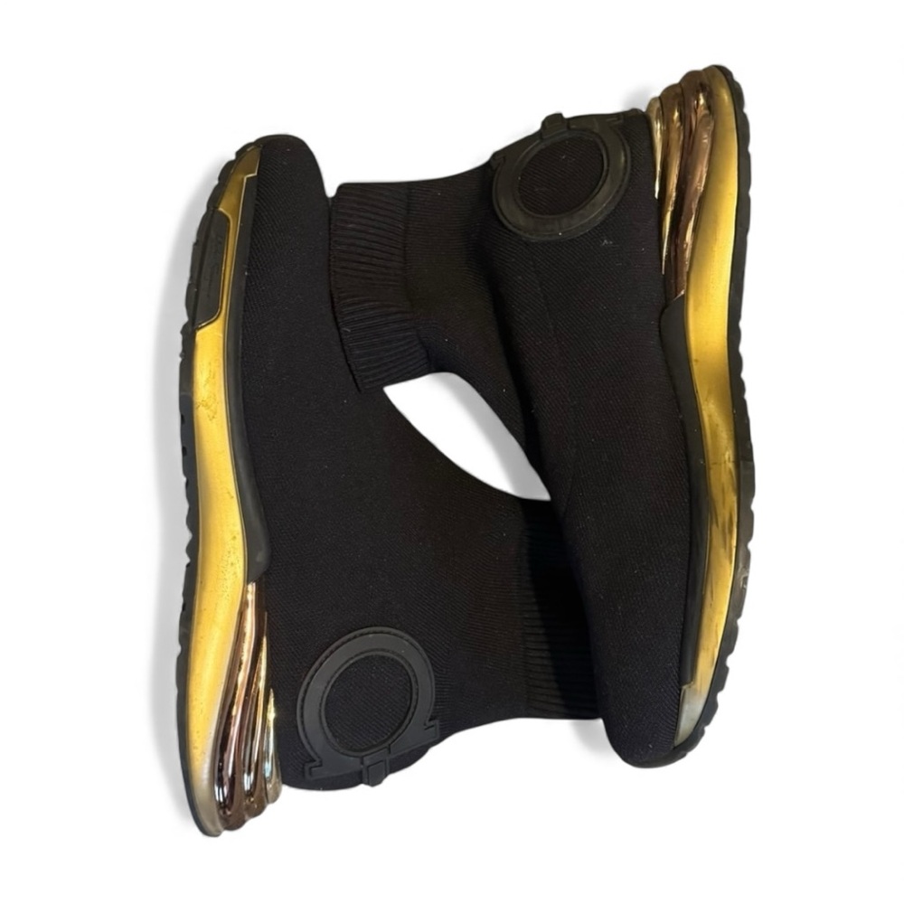 Salvatore Ferragamo Gancini Black Gold Sock Sneakers 8 Shoes Holiday Gift Ready - Picture 5 of 8
